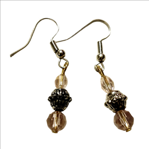 Dainty Silver and Light Pink Beaded Earrings Handmade